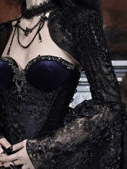 Black Bell Sleeves Lace Shrug with Bead Chains and Sparkling Sequins