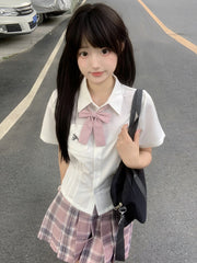 White Preppy Style Letter Embroidery JK Uniform Shirt