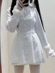White Jirai Kei Full Set - Cross Embroidery Bowknot Dress + Shorts