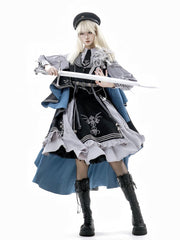 Black And Gray Military Lolita Set- Long Sleeves Shirt + Black Waistcoat + Skirt