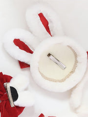 Sweet Lolita Plush Bunny Ear Velvet Bowknot Bell Mini Hat With Clips
