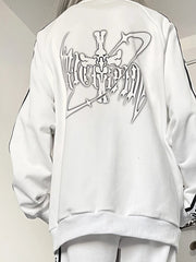 White Gothic Cross And Letter Print Sweatshirt Jacket