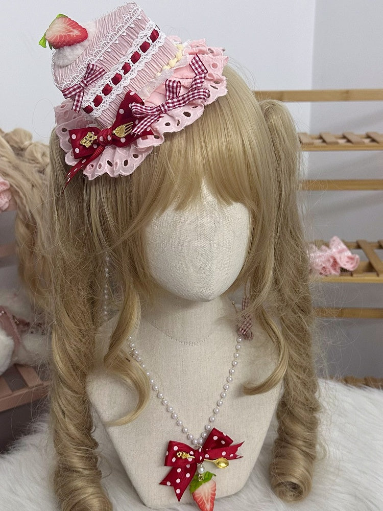 White/Pink Sweet Lolita Strawberry Triangular Cake Mini Hat