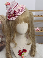 White/Pink Sweet Lolita Strawberry Triangular Cake Mini Hat