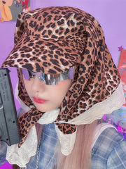 Yellow Y2K Gyaru Fashion Leopard Pattern Lace Trim Baseball Cap