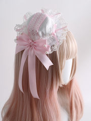 Pink And White Sweet Lolita Lace Trim Bowknot Mini Hat With Clips