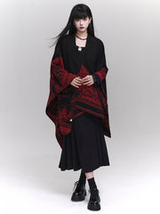 Red & Black Gothic Ethnic Illustration Poncho