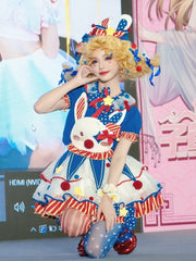 Fleece Clown Bunny Bodice Dark Blue and Red Circus Sweet Lolita Overalls Pastel Clowncore Dress