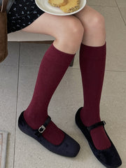 White/Light Grey/Dark Grey/Dark Red/Black Cotton Underknee Stockings