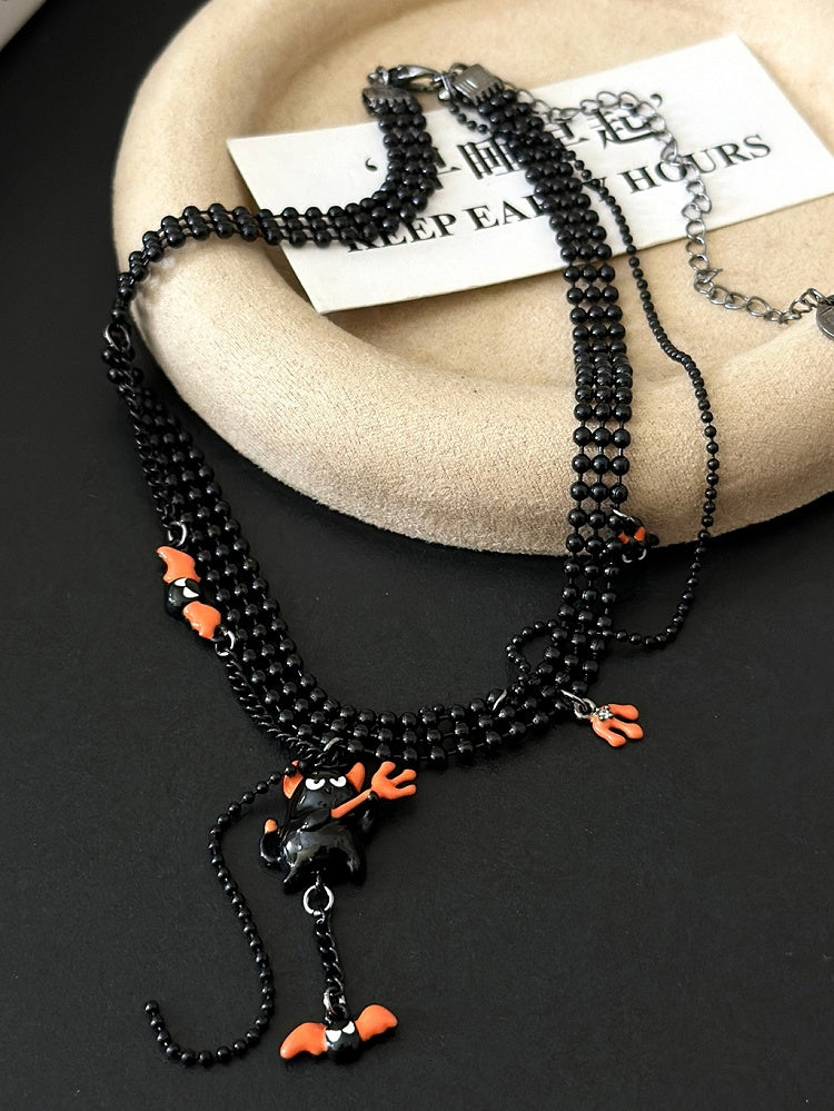 Y2K Black/Silver Devil Pendant Necklace