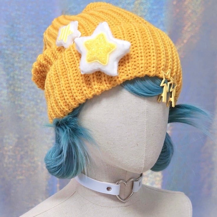 Yellow Star Design Knitted Hat