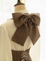 Historical Vibes Brown Stripped Pattern Halter Neck Underbust Dress