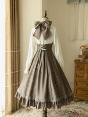 Historical Vibes Brown Stripped Pattern Halter Neck Underbust Dress