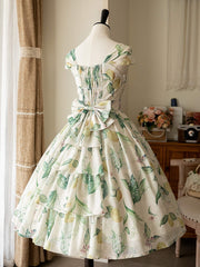 Yellow and Green Lemon Print Jumper Skirt Spring Summer Dress