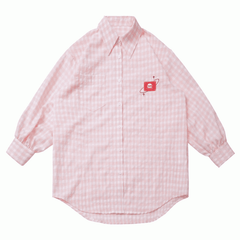 Pink/White Burger Embroidery Applique Oversized Shirt