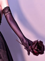 White/Black/Purple Lace Trim Gothic Punk Gloves