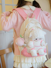 White And Pink Plush Backpack With A Detachable Lamb Plushie