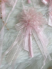 Sweet Lolita Pink Large Floral Bowknot Ribbon Hairclip With Tassel