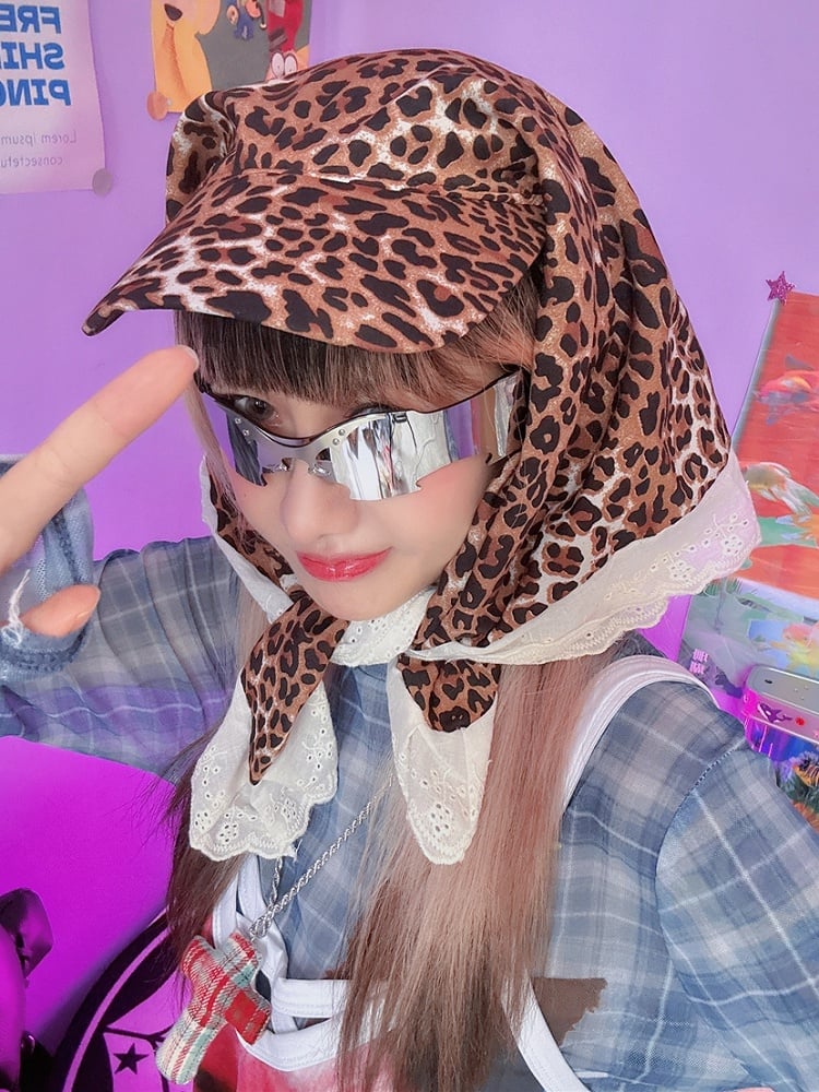 Yellow Y2K Gyaru Fashion Leopard Pattern Lace Trim Baseball Cap