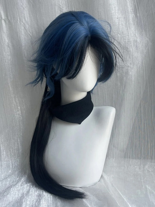 Ouji Style Blue & Black Ombre 60CM Straight Wig with Curtain Bangs
