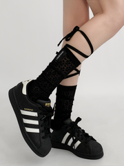 White/Black Self-tie Straps Socks