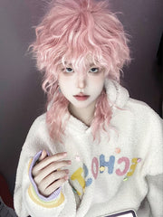 Pink Ouji Style 38CM Length Wavy Wig With Bangs