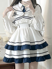 White and Blue Lace Trim Sailor Collar Cape