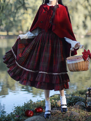 Red Scalloped Edge Trim Cape with Bow Tie