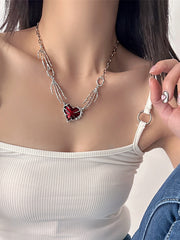 Red Sweetheart Pendant Skeleton Claw Punk Necklace