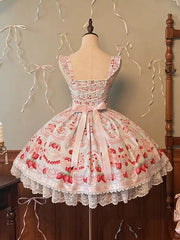 Strawberry and Cake Print Blue Cute Dress Sweet Lolita Jumper Skirt