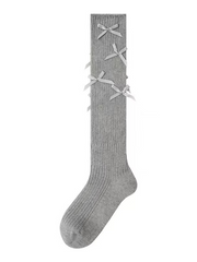 White/Light Grey/Dark Grey/Red/Black Sweet Bowknot Calf Socks