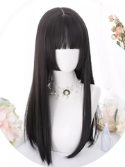 Black-brown Princess Cut Straight Synthetic Wig with Bangs