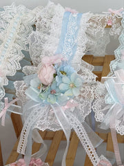 Pink & Blue Lolita Handmade Flower Details Ruffled Hairband