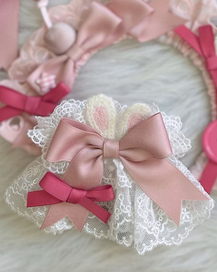 Sweet Lolita Pink Bow Lace Wrist Cuffs