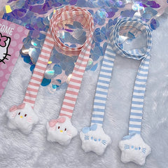 Pink/Blue Y2K Striped Pattern Plush Bowknot Decorated Star Details Scarf