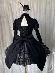 Black and Gray Fake Two-piece Design Bolero Top Dark Gothic Lolita Striped Dress