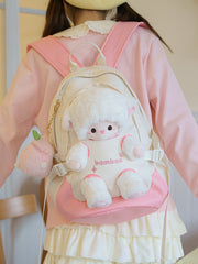 White And Pink Plush Backpack With A Detachable Lamb Plushie