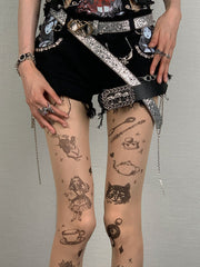 Y2K Nude Cartoon Graffiti Tights