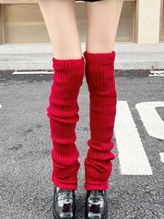 Wine Red/White Y2K 90CM Knitted Leg Warmers
