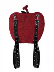 Red Apple White Skull Gothic Halloween Plush Backpack