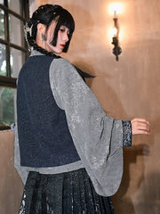 Navy Blue Chinese Style Square Neck Vest - Beaded Buttons with Goldfish Embroidery