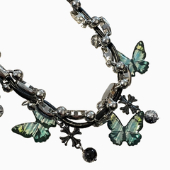 Y2K Brown/Light Green Butterfly PU Choker