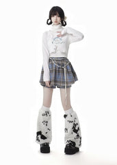 White High Neck Top with Bowknot Print Cropped Top Set