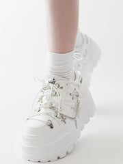 White Punk Front Lace-up Ties Design Platform Shoes With Detachable Cross Charm Chain