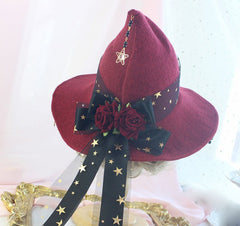 Halloween Rose Bowknot Stars Print Magic Witch Hat