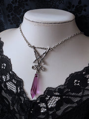 Y2K Purple Rhinestone Pendant Gothic Silver Necklace