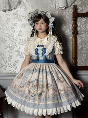 Kitty and Teddy Print Blue Sweet Lolita Jumper Skirt