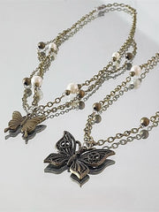 Y2K Multi-Layered Butterfly Pendant Beads Necklace
