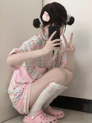 Pink Patchwork Print Pajama Set