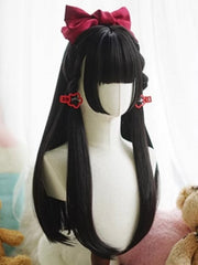 Black 60CM Hime Cut Long Straight Wig With Full Bangs